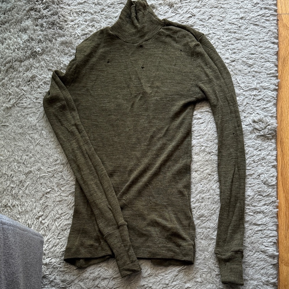 Olive Green Ribbed Turtleneck Sweater